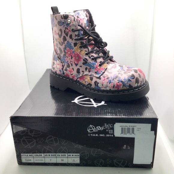 TUK Footwear Womens Floral Leopard Print Combat Boots Size 7 - Picture 5 of 7